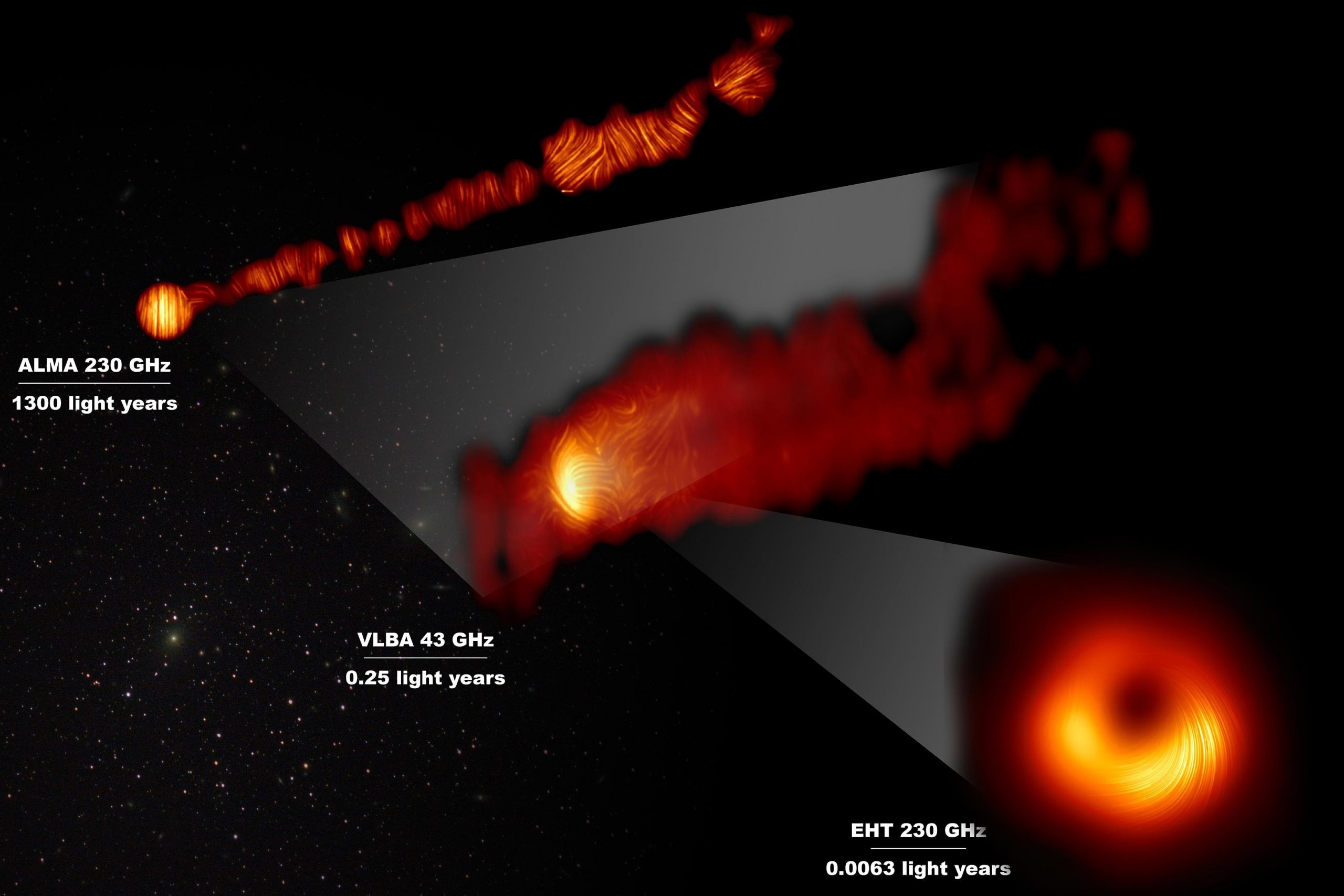 Телескоп Event Horizon сфотографировал магнитные поля на краю сверхмассивной черной дыры M87