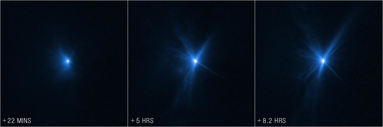 Столкновение DART с астероидом глазами телескопов Webb и Hubble