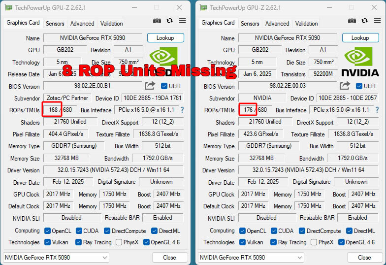 В продаже замечены Zotac RTX 5090 Solid с недостающими блоками ROP 1 В продаже замечены Zotac RTX 5090 Solid с недостающими блоками ROP