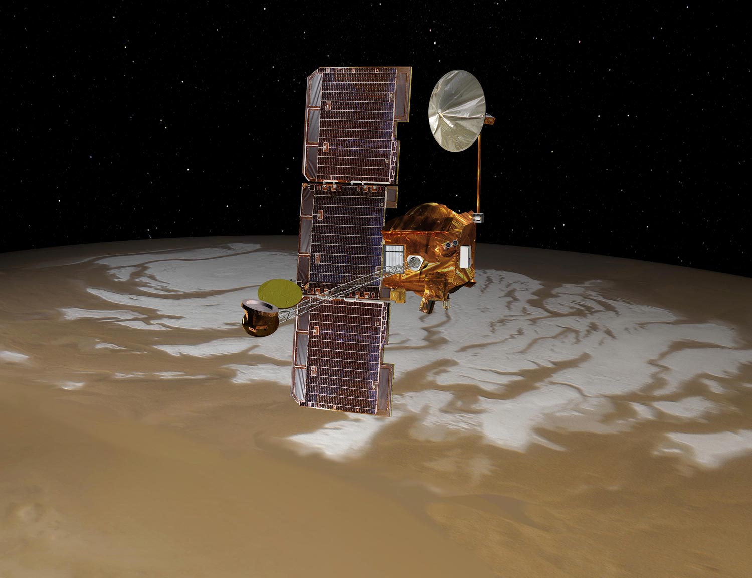 Марсианский вулкан в облаках: NASA показало Марс, каким его ещё не видели