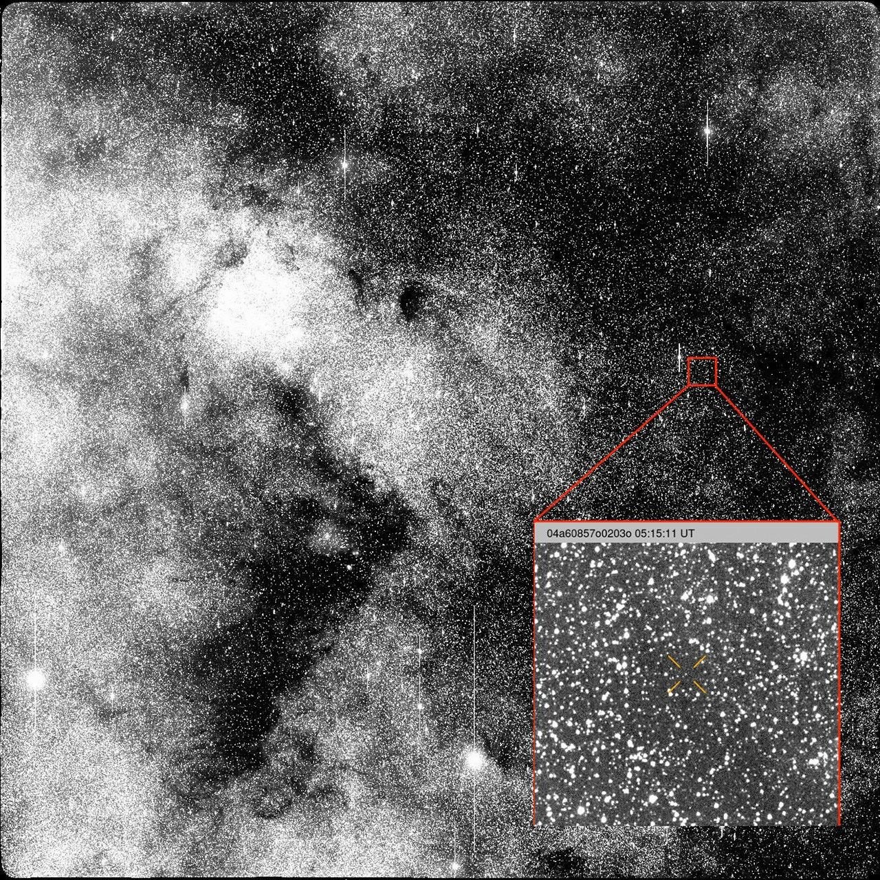 Третий загадочный гость: Hubble сфотографировал межзвёздную комету 3I/ATLAS 2 3I/ATLAS был обнаружен в звёздной области неба. Изображение, полученное ATLAS, показано на врезке.