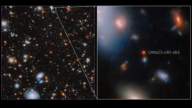Телескоп JWST обнаружил древнейшую сверхмассивную черную дыру, растущую с невероятной скоростью 1 Телескоп JWST обнаружил древнейшую сверхмассивную черную дыру, растущую с невероятной скоростью