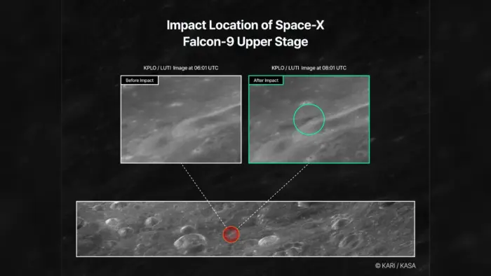 Южнокорейский зонд Danuri нашел кратер от падения ступени Falcon 9 на Луну 2 Южнокорейский зонд Danuri нашел кратер от падения ступени Falcon 9 на Луну