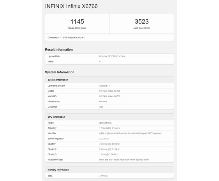 Infinix Note 70 Pro заметили в Geekbench с загадочным процессором Snapdragon и Android 17 1 Infinix Note 70 Pro заметили в Geekbench с загадочным процессором Snapdragon и Android 17